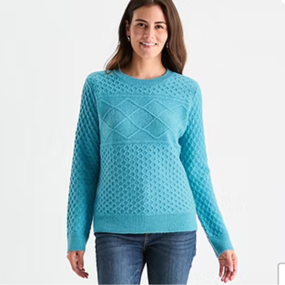 Women’s St John’s Bay Textured Crewneck Sweater - Turquoise Sz large NWT